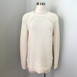 360 Sweater Womens Large Ivory Cable Knit Cotton Blend Sweater Long Sleeve